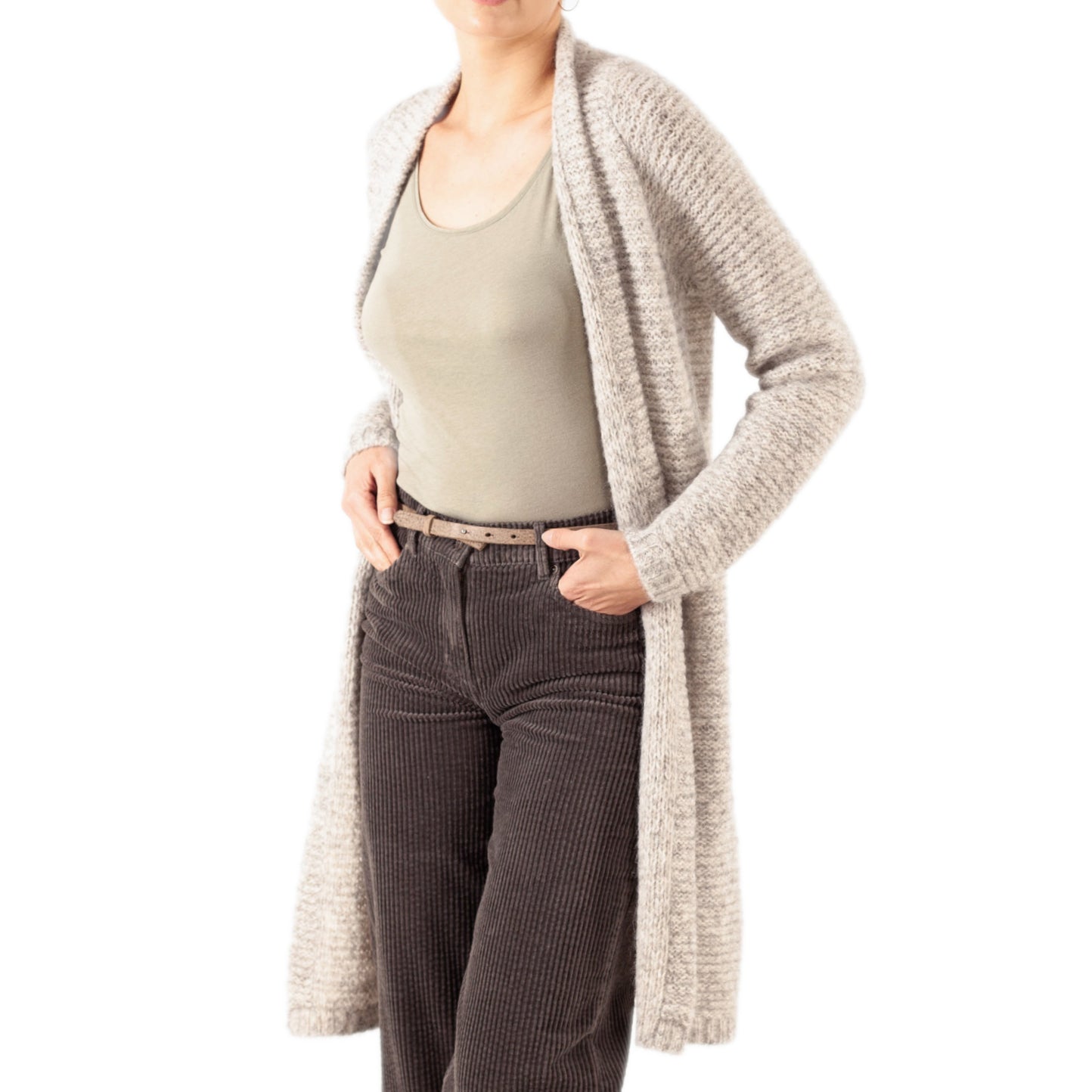 lange Strickjacke aus Alpaka und Bio-Baumwolle