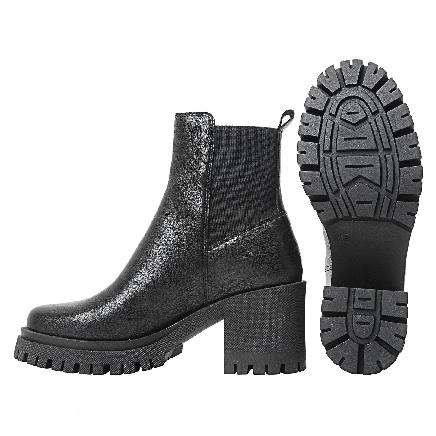 Leder-Absatzboots mit Elastik, Ylva