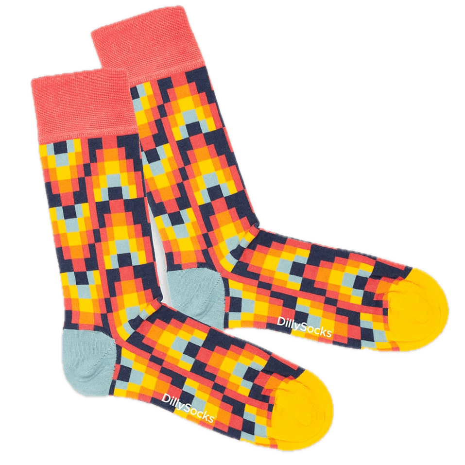 Socks with a fire pixel pattern
