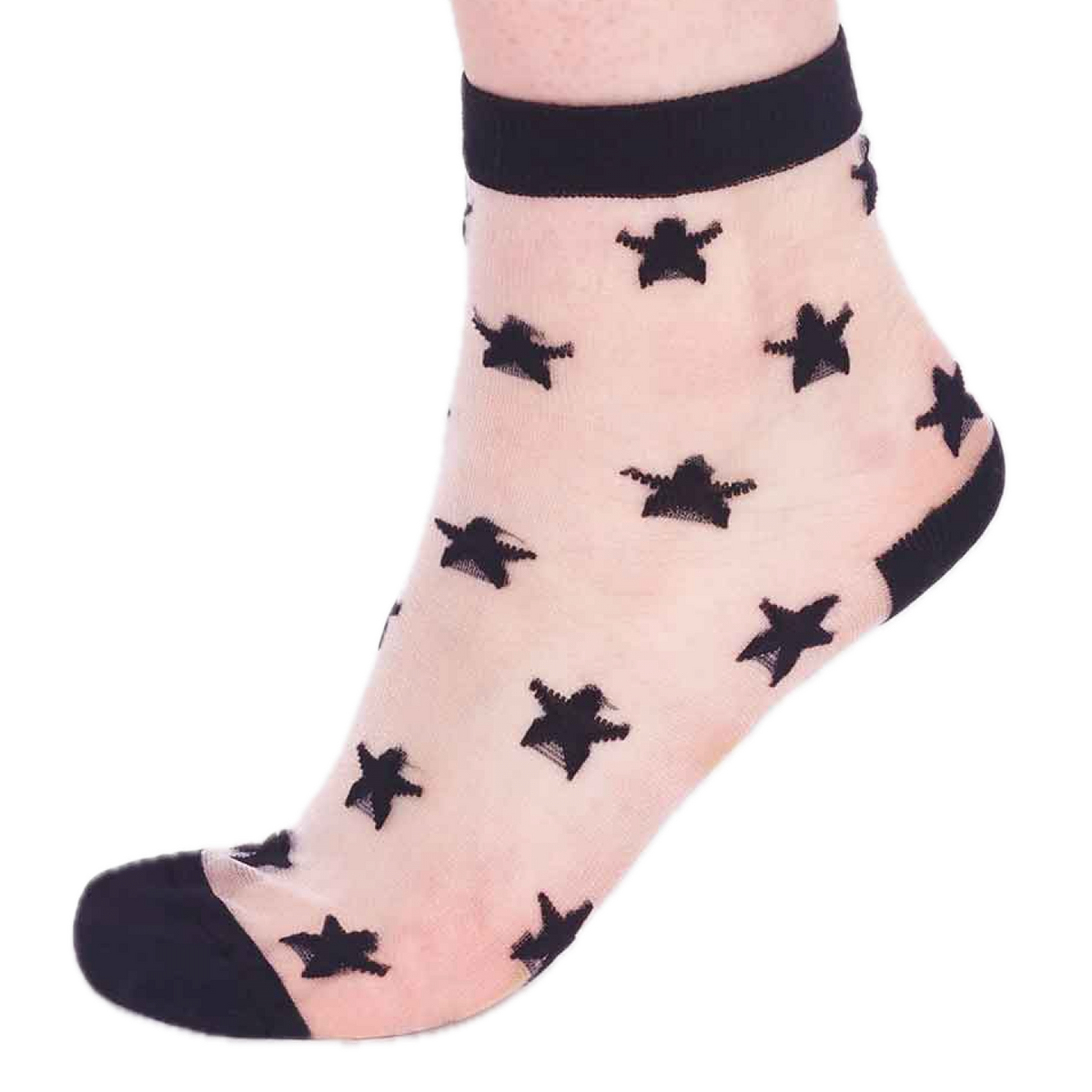 transparente Socken mit eingestrickten Sternen