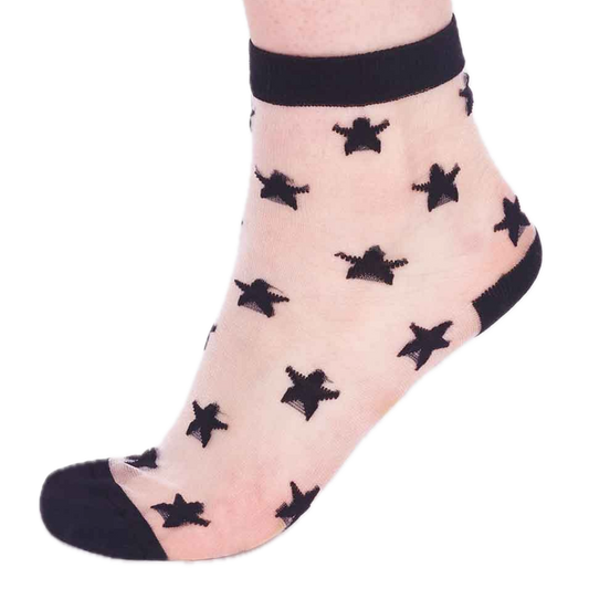 transparente Socken mit eingestrickten Sternen