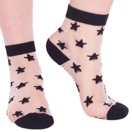 transparente Socken mit eingestrickten Sternen