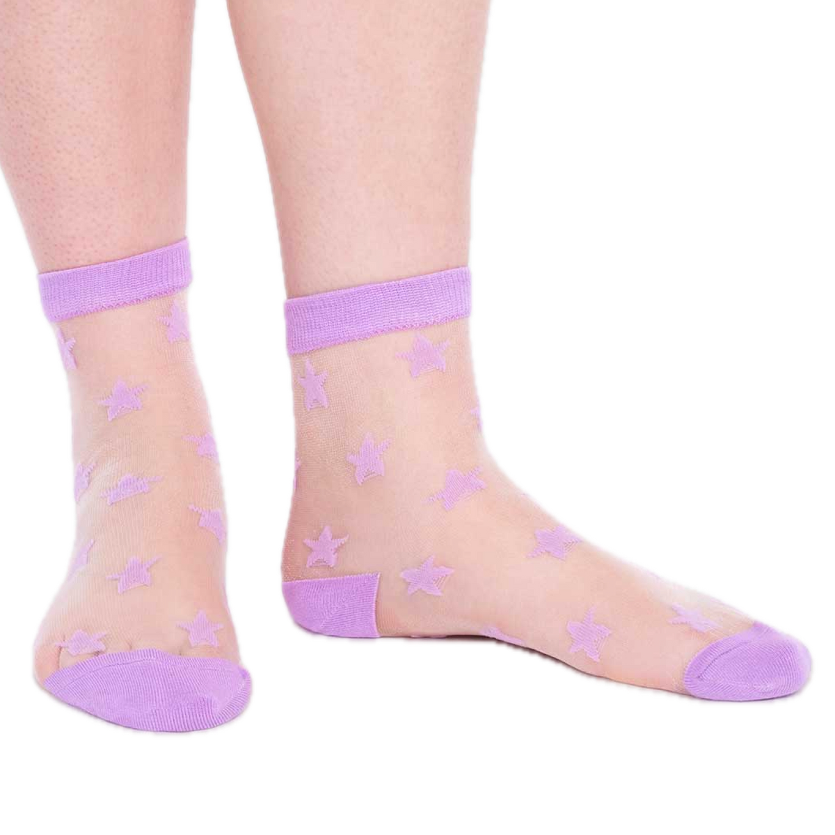 transparente Socken mit eingestrickten Sternen