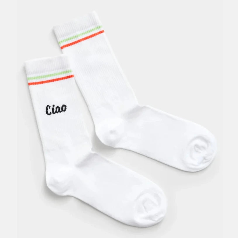 Sportsocken mit Schrift + Streifen